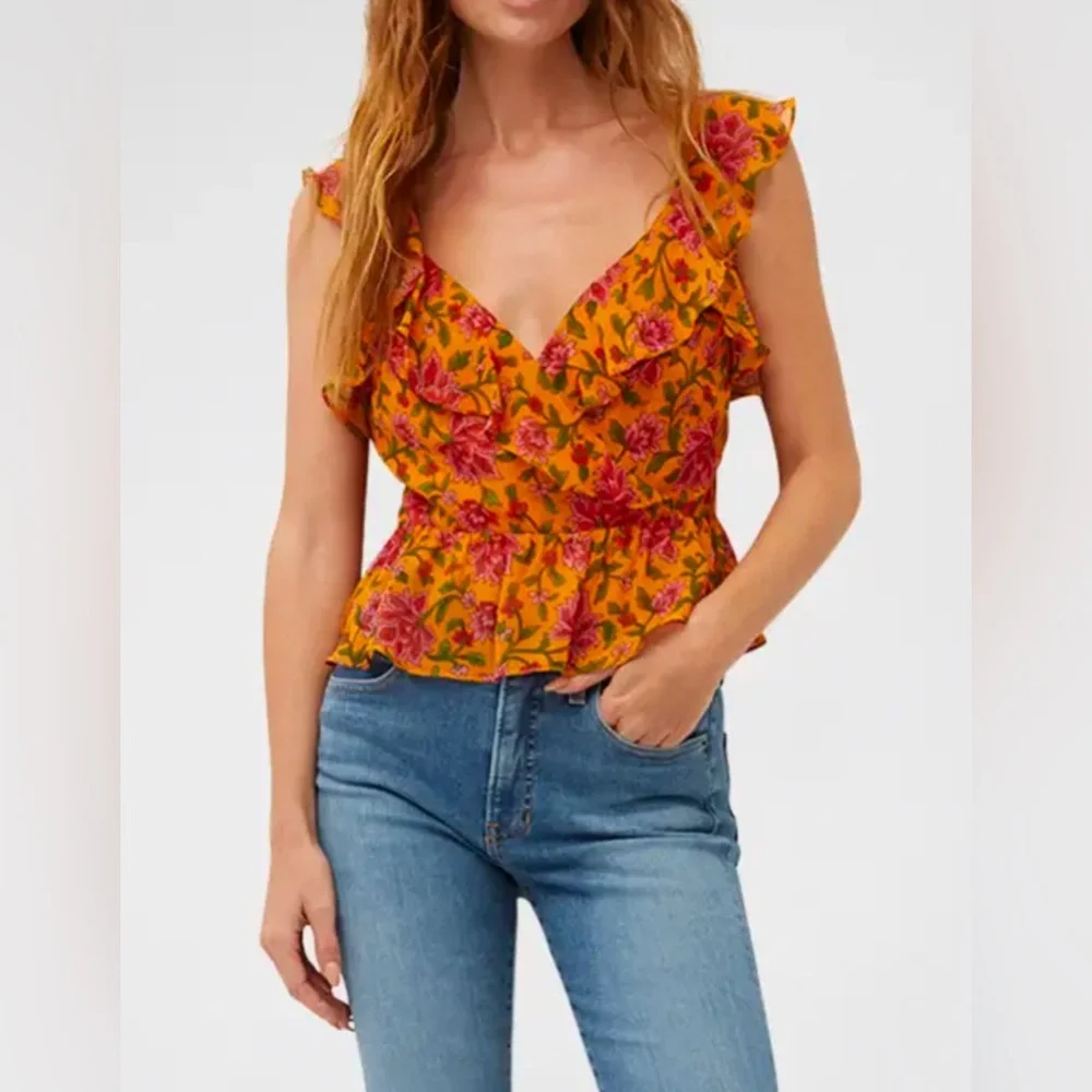 Veronica Beard designer Randa blouse 100% silk orange floral size 4 - Picture 5 of 16